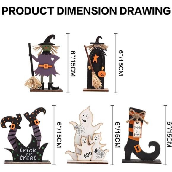 5pcs Halloween Wooden Decorations, Halloween Tabletop Centerpiece - Picture 2 of 7
